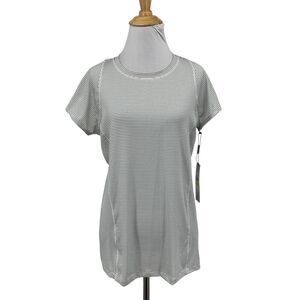 Calvin Klein T Shirt Womens Medium White Black Striped Performance Short Sleeve